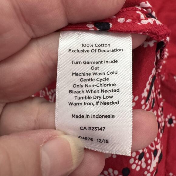 Talbots Shirt Womens Medium Petite Red Tassel Tie 3/4 Sleeve Paisley Border - Picture 4 of 8